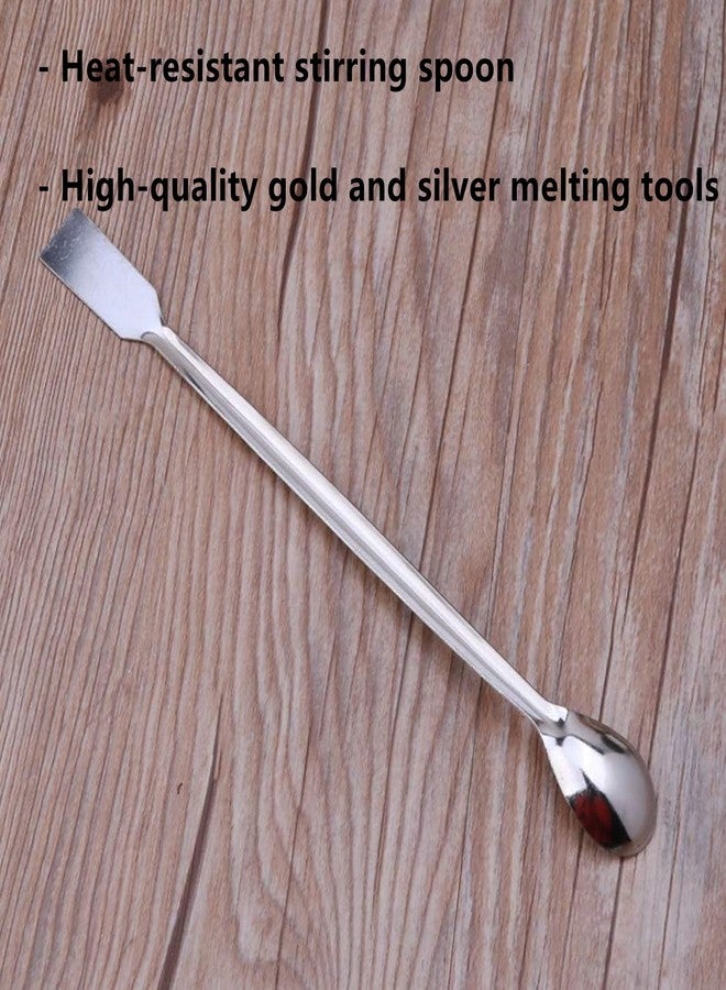 Fuzdaycu 2 Pcs Gold Silver Melting Long Handle Stainless Steel Spoon Stirring Rod Spoon Melting Casting Refining Gold Silver Tool Multifunctional Coffee Beverage Stir Sticks Coffee Stirrers, Silver - Image 3